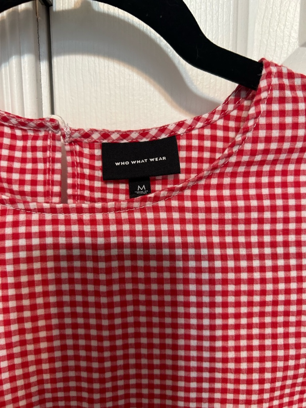 Who What Wear Red Gingham Ruffle Sleeve Blouse - Picture 3 of 3